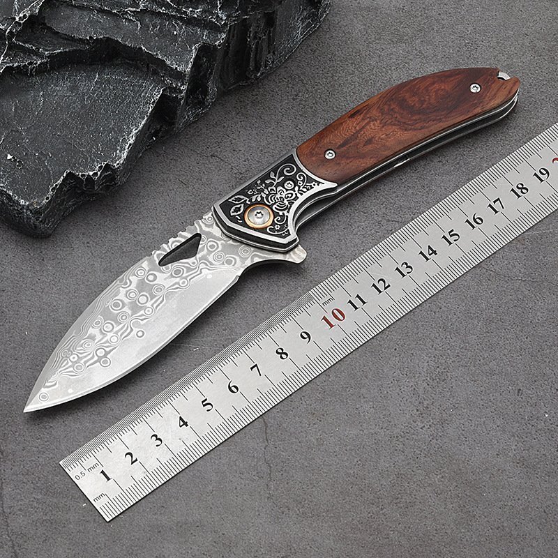 Damascus folding knife multi-function wilderness survival knife outdoor camping equipment product image Damascus folding knife multi-function wilderness survival knife outdoor camping equipment outdoor knife product image