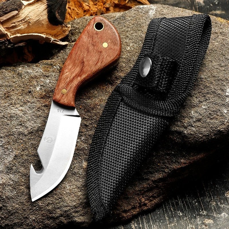 manual-clean-800-182.jpg Wood Handle Outdoor Fixed Blade Knife with Nylon Sheath outdoor knife product image