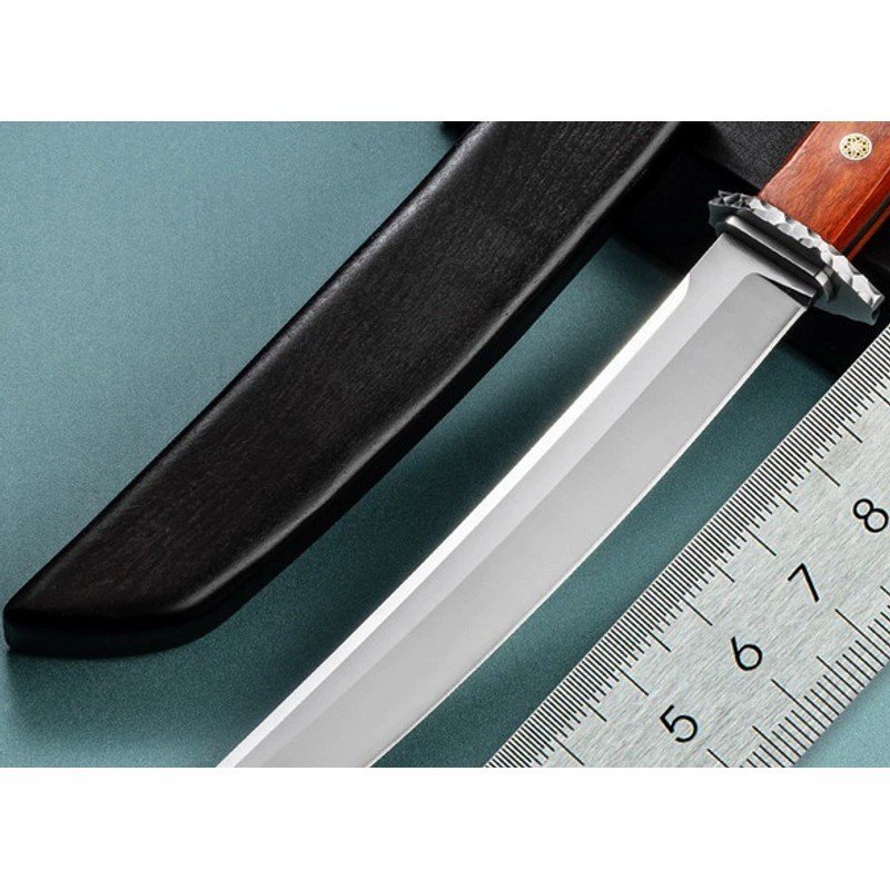 manual-clean-800-294.jpg Wood Handle Outdoor Fixed Blade Knife with Black Sheath outdoor knife product image