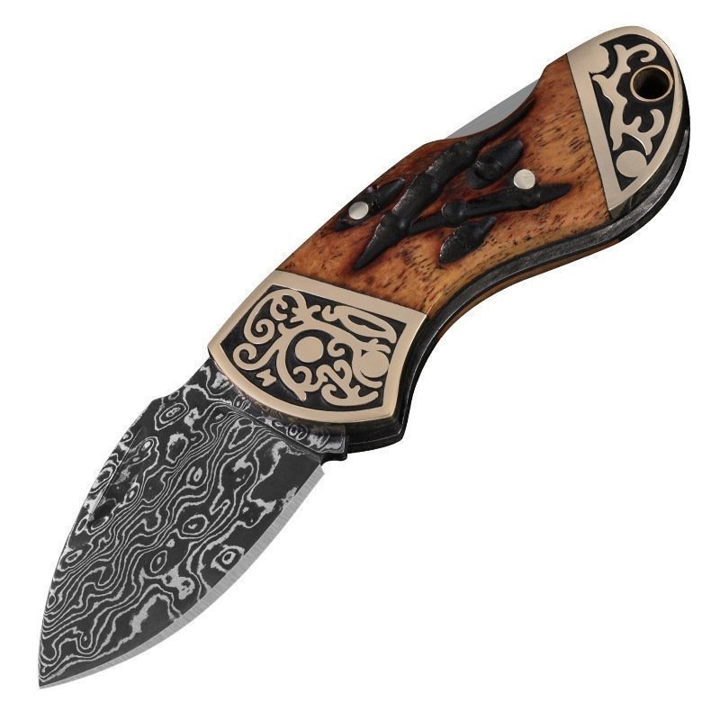 20008-main-white-clean.jpg Damascus folding knife carved copper head mini keychain home multifunctional