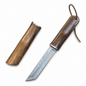 Bamboo forged Damascus steel straight knife collection sheath knife outdoor knife