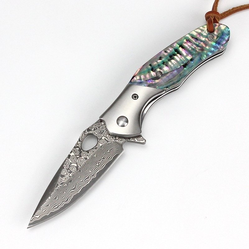20048-main-white-clean.jpg Outdoor knife 305 high hardness sandalwood handle 76 layer Damascus color shell handle folding knife