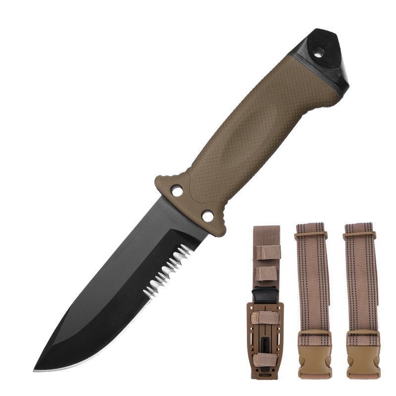 22381-main-white-clean.jpg Outdoor Hunting Knife with Serrated Edge – Survival Fixed Blade (Brown)