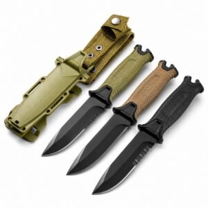 Fixed Blade Outdoor Knife with Textured Handle & Sheath