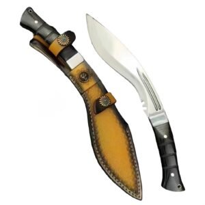 9Cr18Mov one-piece steel dog leg knife sheath with hand-embossed cowhide holster