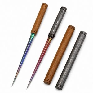 Wood Grain Feather Pattern Water Pipe Triangular Fixed Blade Knife