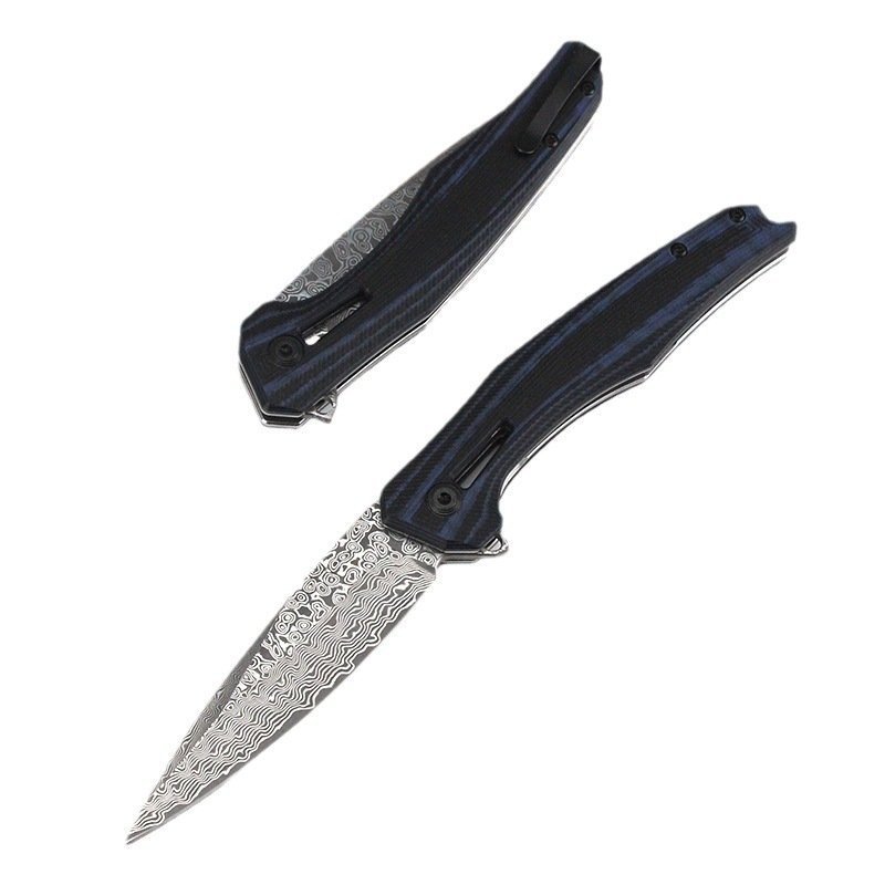 O1CN01T3tbJg1P1kFG8dkh2_2215916341781-0-cib.jpg Zero error 0707 Damascus steel knife new black and blue outdoor folding knife portable folding knife